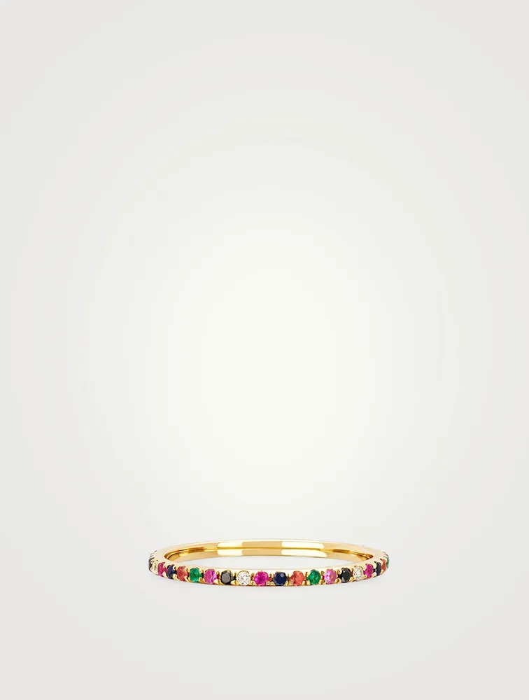 14K Gold Rainbow Eternity Ring With Diamonds