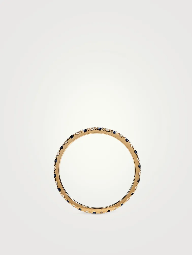 14K Gold Eternity Ring With Diamonds And Sapphire