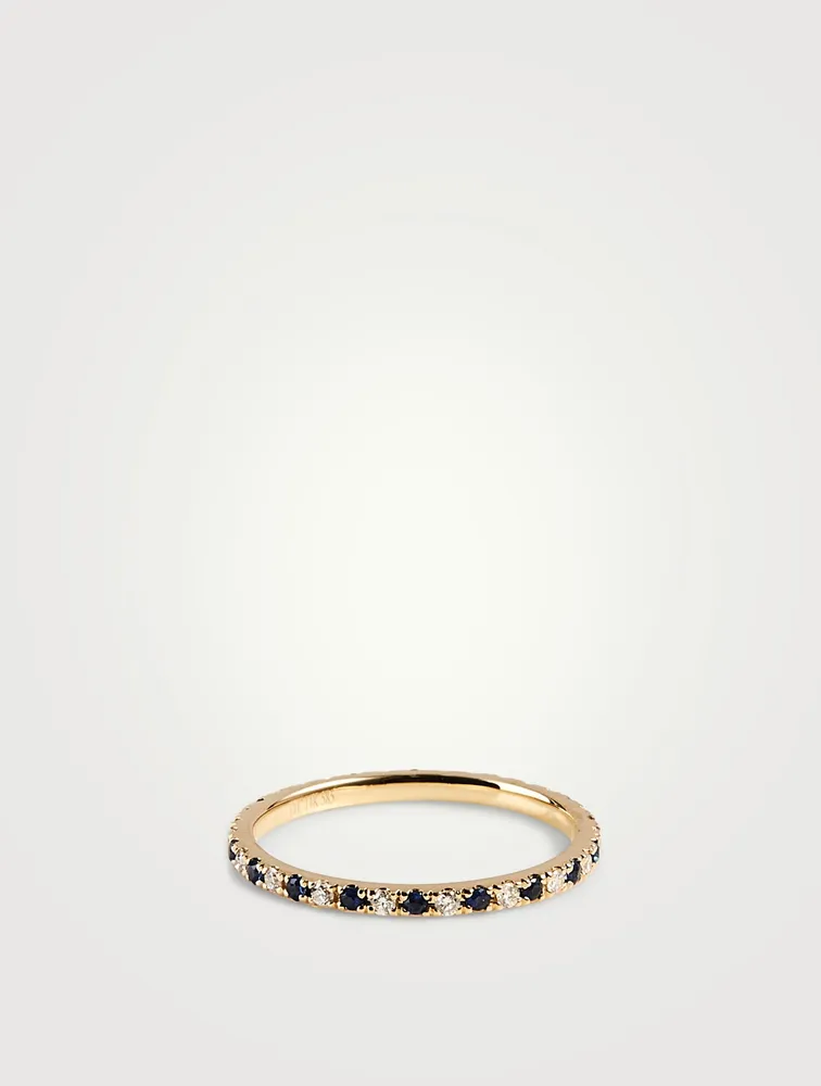 14K Gold Eternity Ring With Diamonds And Sapphire