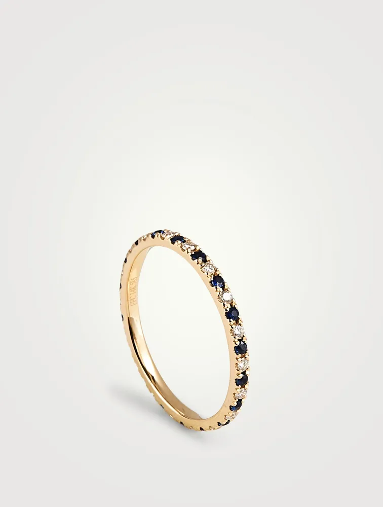 14K Gold Eternity Ring With Diamonds And Sapphire