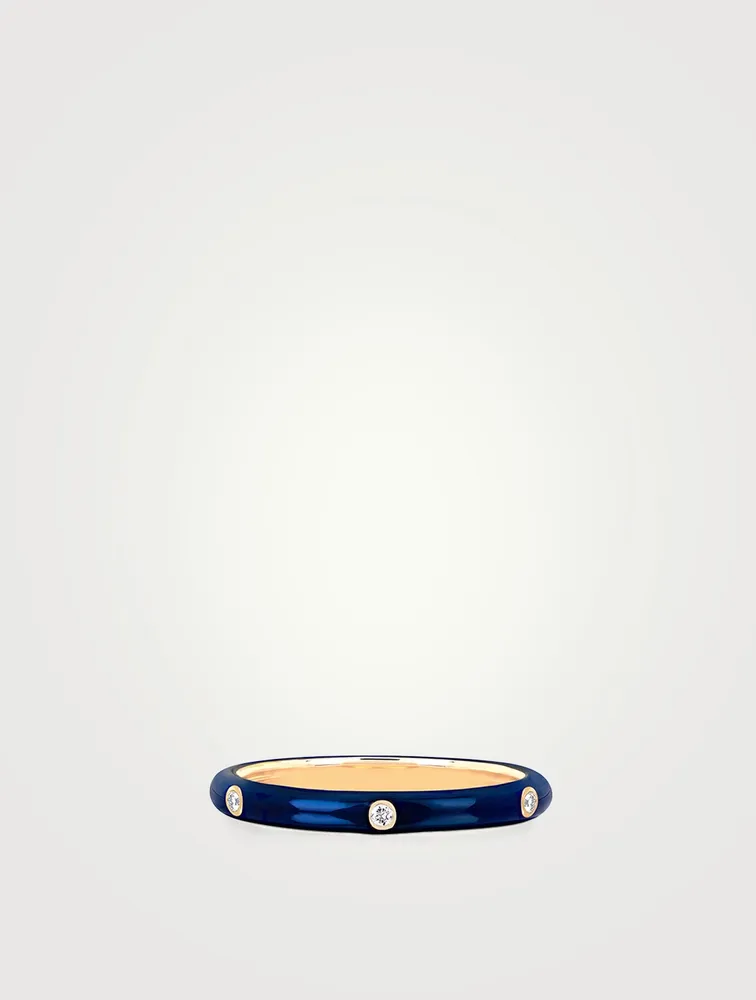 14K Gold Enamel Stacking Ring With Diamonds