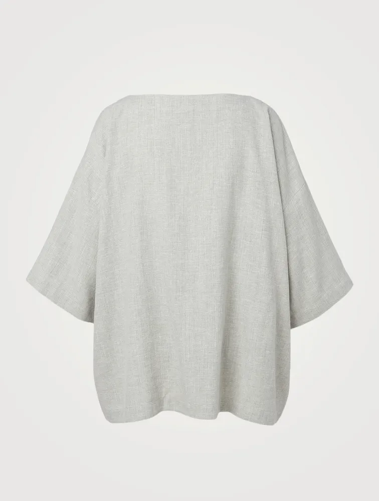 Linen-Blend Long Tunic Top