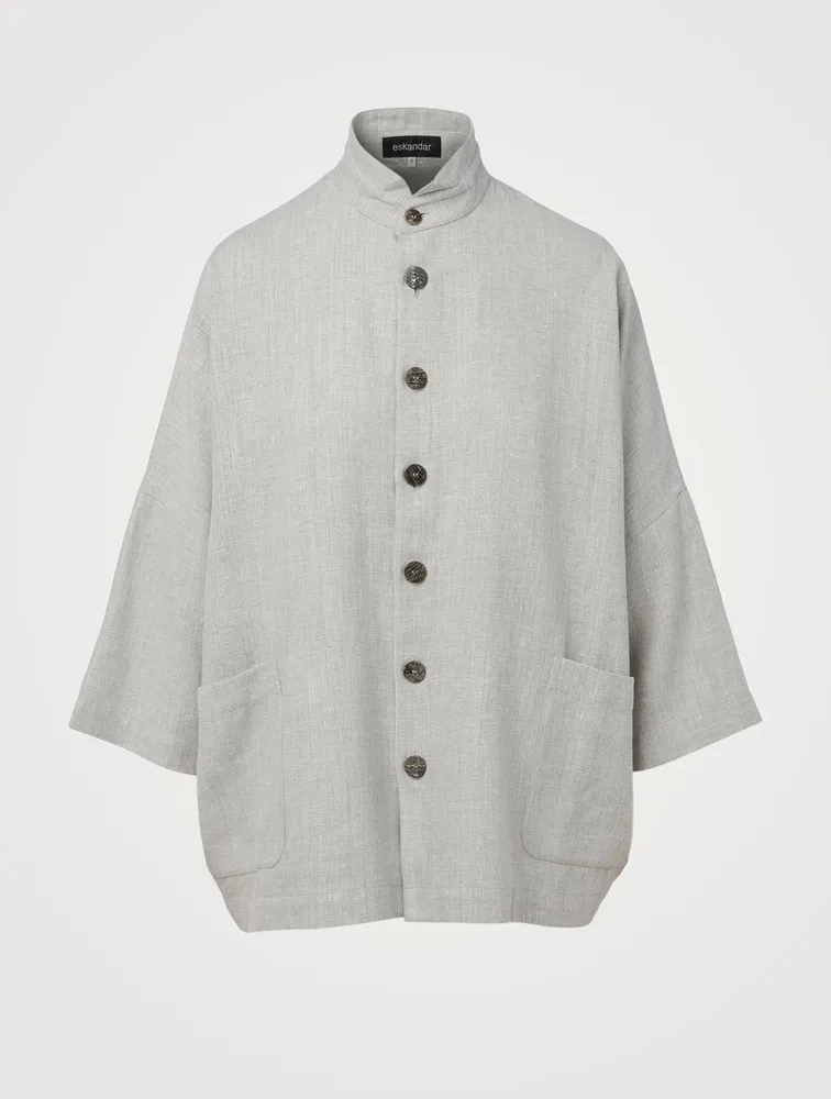 Sloped Shoulder Jacket With Double Stand Collar