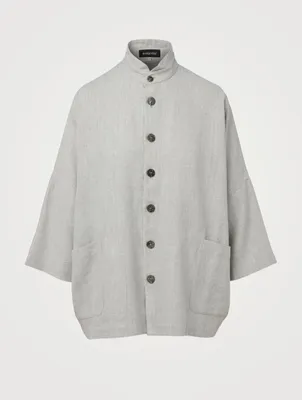 Sloped Shoulder Jacket With Double Stand Collar