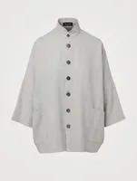 Sloped Shoulder Jacket With Double Stand Collar