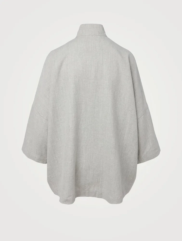 Sloped Shoulder Jacket With Double Stand Collar