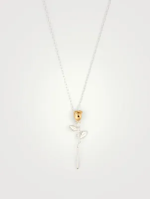 Sterling Silver And 18K Gold Plated Rose Pendant Necklace