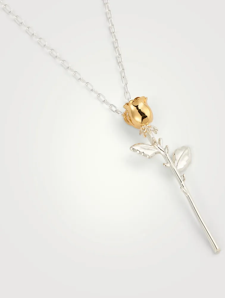 Sterling Silver And 18K Gold Plated Rose Pendant Necklace