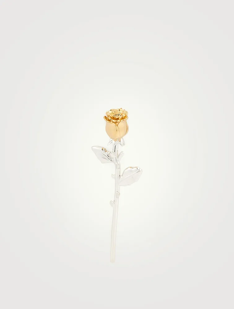 Sterling Silver And 18K Goldplated Safety Rose Charm Earring