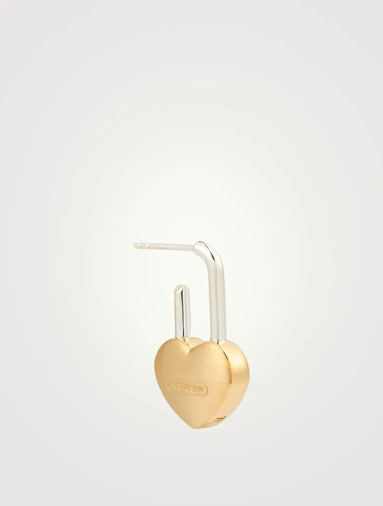 Sterling Silver And 18K Goldplated Heart Padlock Earring