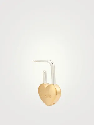 Sterling Silver And 18K Goldplated Heart Padlock Earring