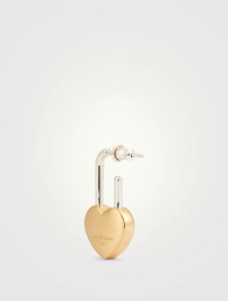 Sterling Silver And 18K Goldplated Heart Padlock Earring