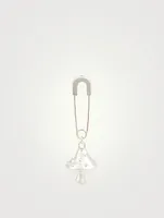 Sterling Silver Safety Pin Mushroom Charm Earring