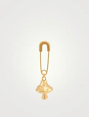 18K Goldplated Safety Pin Mushroom Charm Earring