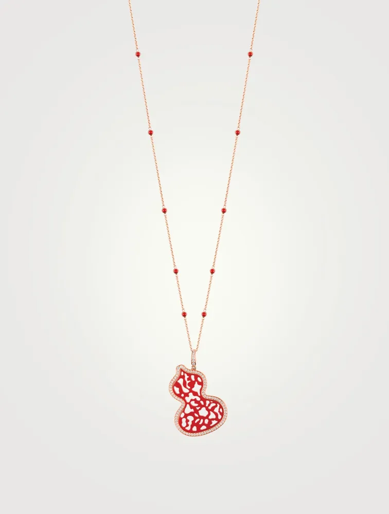 Wulu 18K Rose Gold Necklace With Diamonds And Red Agate
