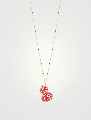 Wulu 18K Rose Gold Necklace With Diamonds And Red Agate