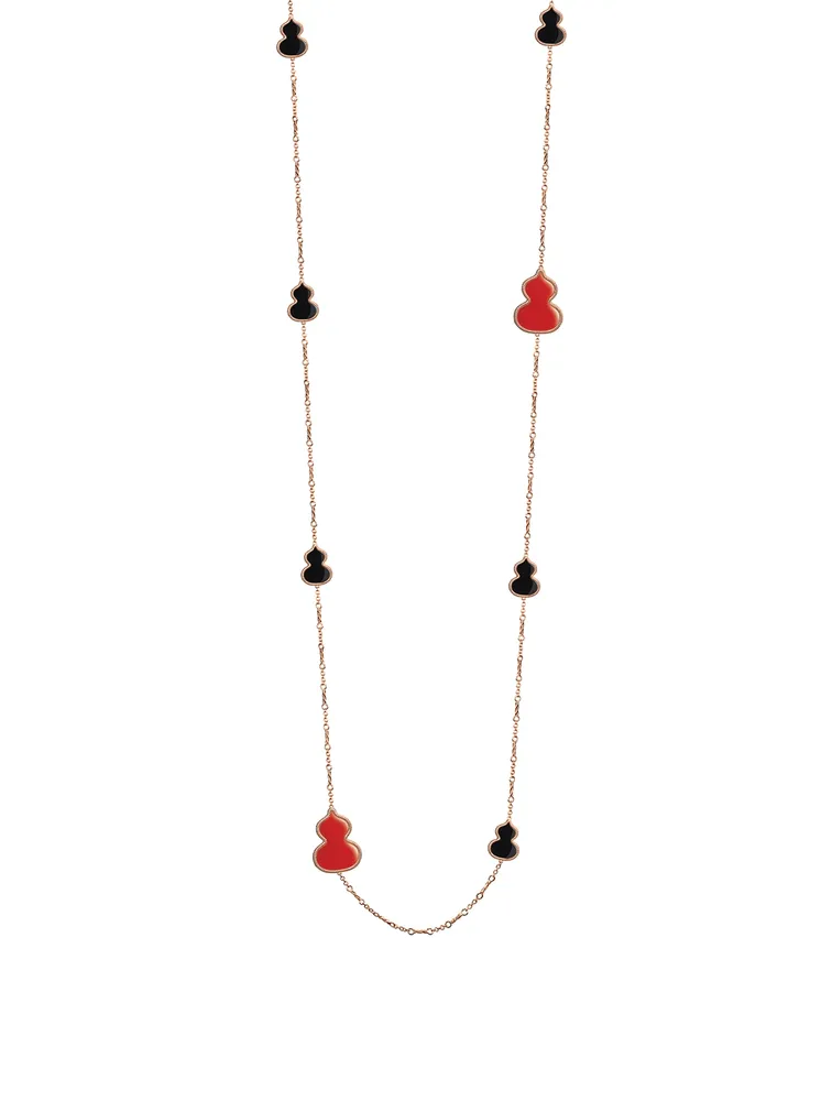 Wulu 18K Rose Gold Sautoir Necklace With Black Onyx And Red Agate