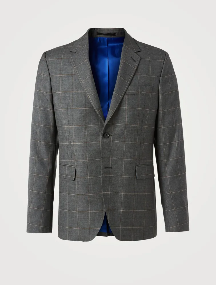 Wool Two-Button Jacket Windowpane Print