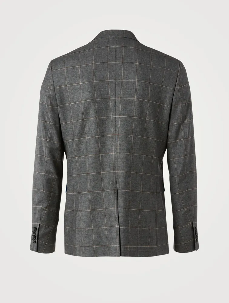 Wool Two-Button Jacket Windowpane Print