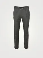 Wool Drawstring Pants Windowpane Print