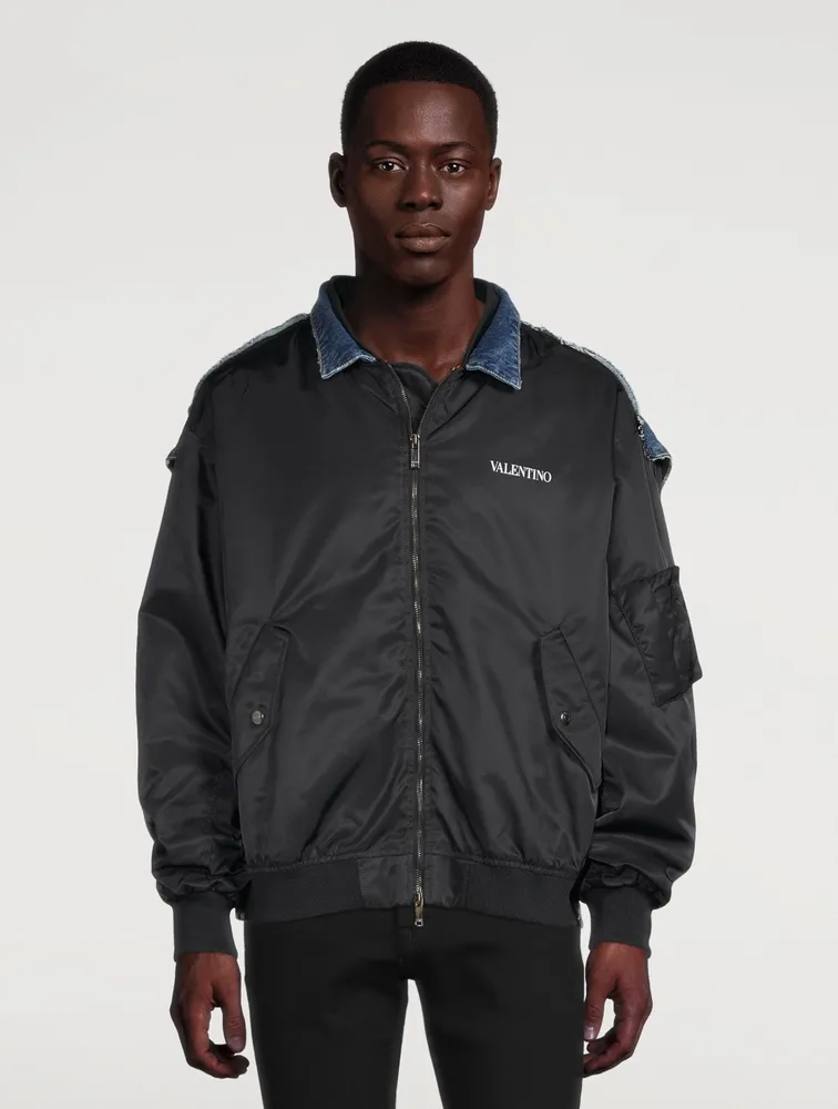 Nylon And Denim Bomber Jacket