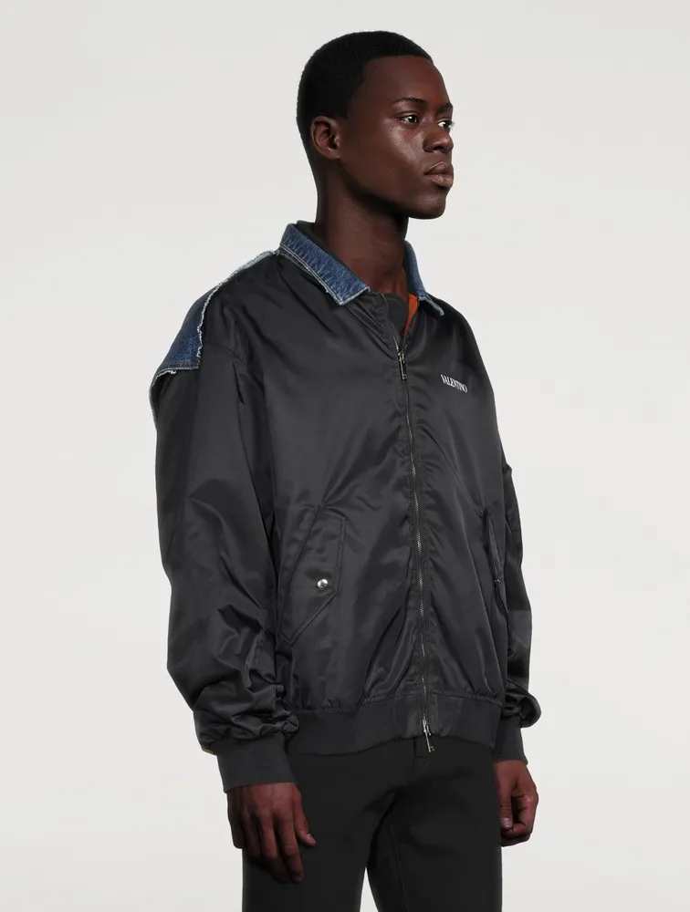 Nylon And Denim Bomber Jacket