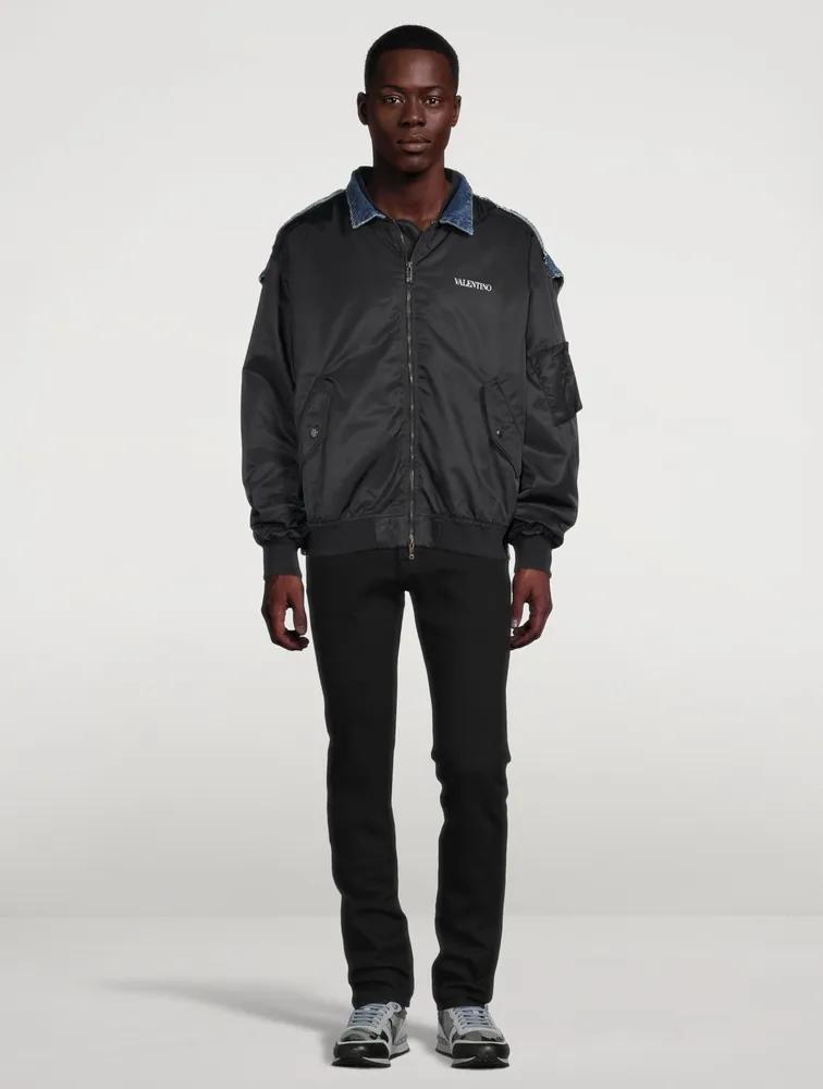 Nylon And Denim Bomber Jacket