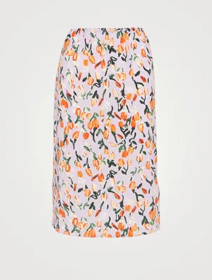 Silk Midi Skirt Floral Print