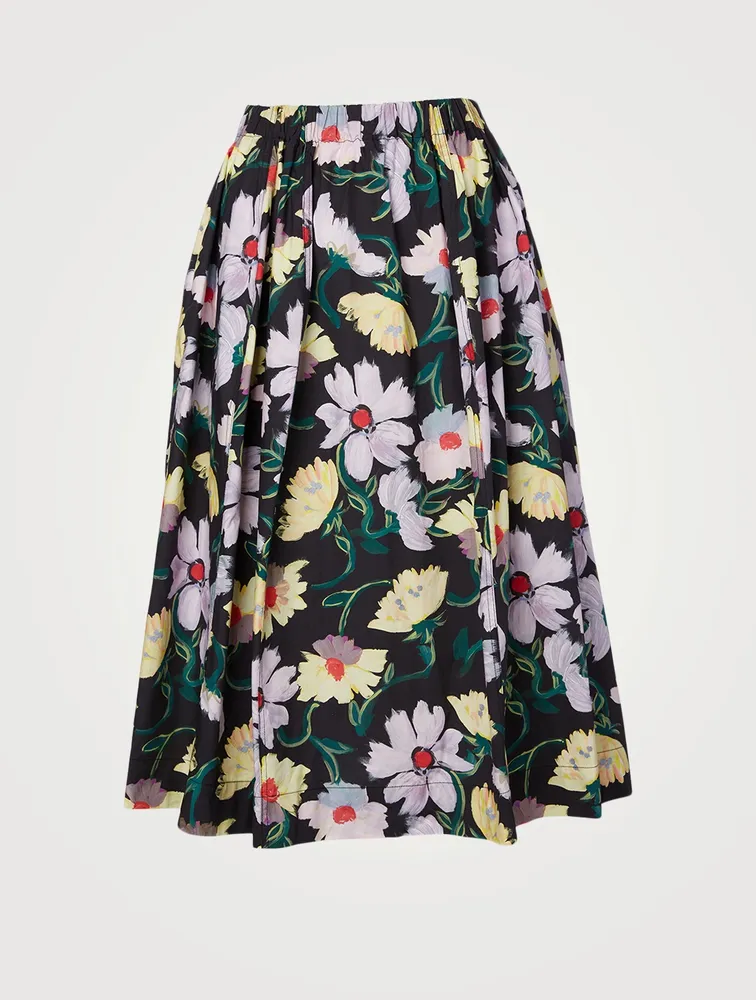 Cotton Midi Skirt In Floral Print