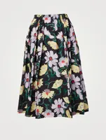Cotton Midi Skirt In Floral Print