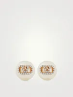 VLOGO Signature Faux Pearl Stud Earrings With Crystals