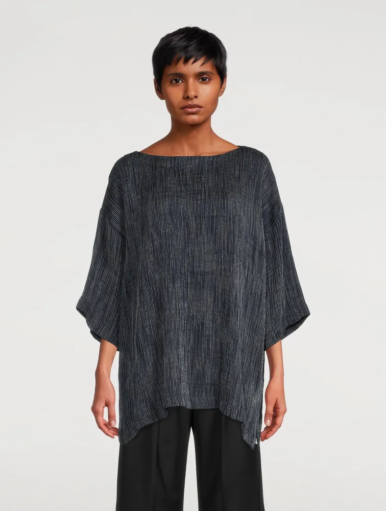 Linen-Blend Pleated T-Shirt