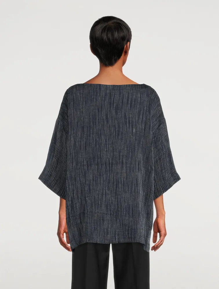 Linen-Blend Pleated T-Shirt