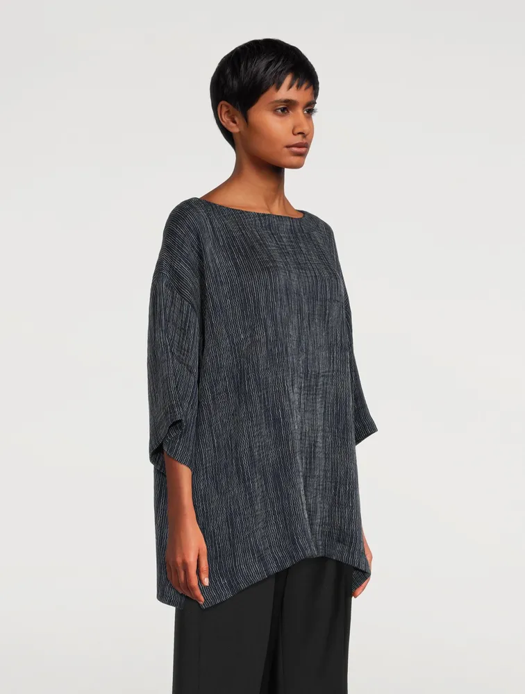 Linen-Blend Pleated T-Shirt