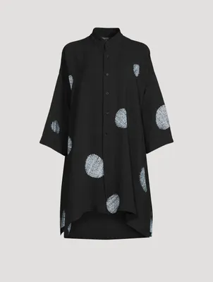 Silk Collarless Shirt With Shibori Disc Detail