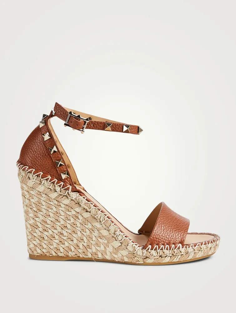 Rockstud Leather Wedge Espadrille Sandals