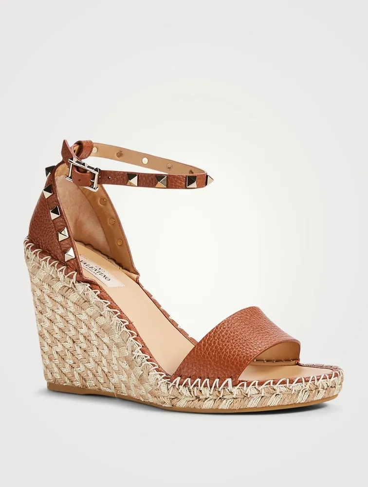 Rockstud Leather Wedge Espadrille Sandals