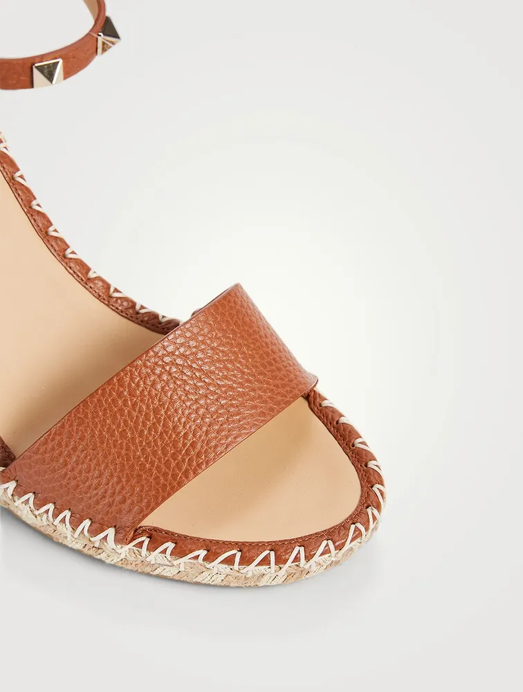 Rockstud Leather Wedge Espadrille Sandals