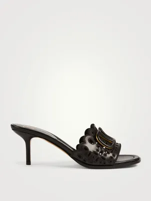 VLOGO Leather Heeled Mule Sandals With San Gallo Embroidery