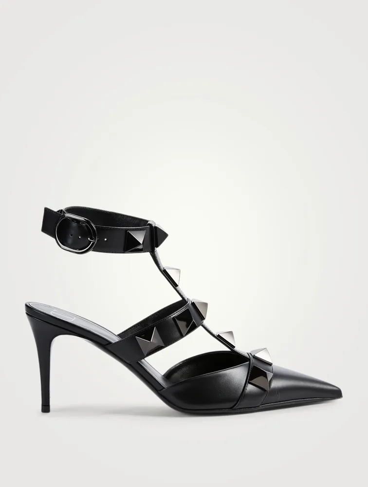 Roman Stud Leather Ankle-Strap Pumps