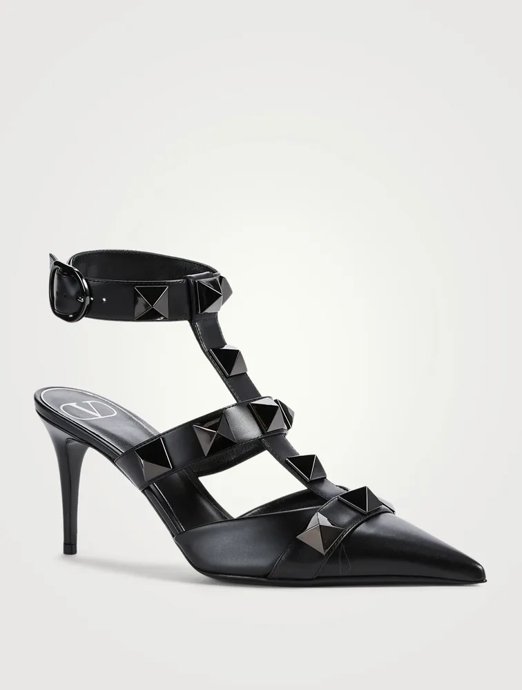 Roman Stud Leather Ankle-Strap Pumps