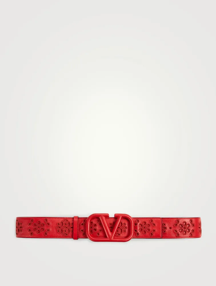 VLOGO Signature Leather Belt With San Gallo Embroidery