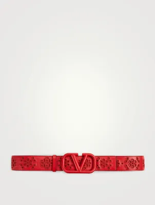 VLOGO Signature Leather Belt With San Gallo Embroidery