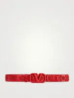VLOGO Signature Leather Belt With San Gallo Embroidery