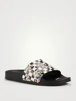 Rubber Logo Pool Slide Sandals Checked Print