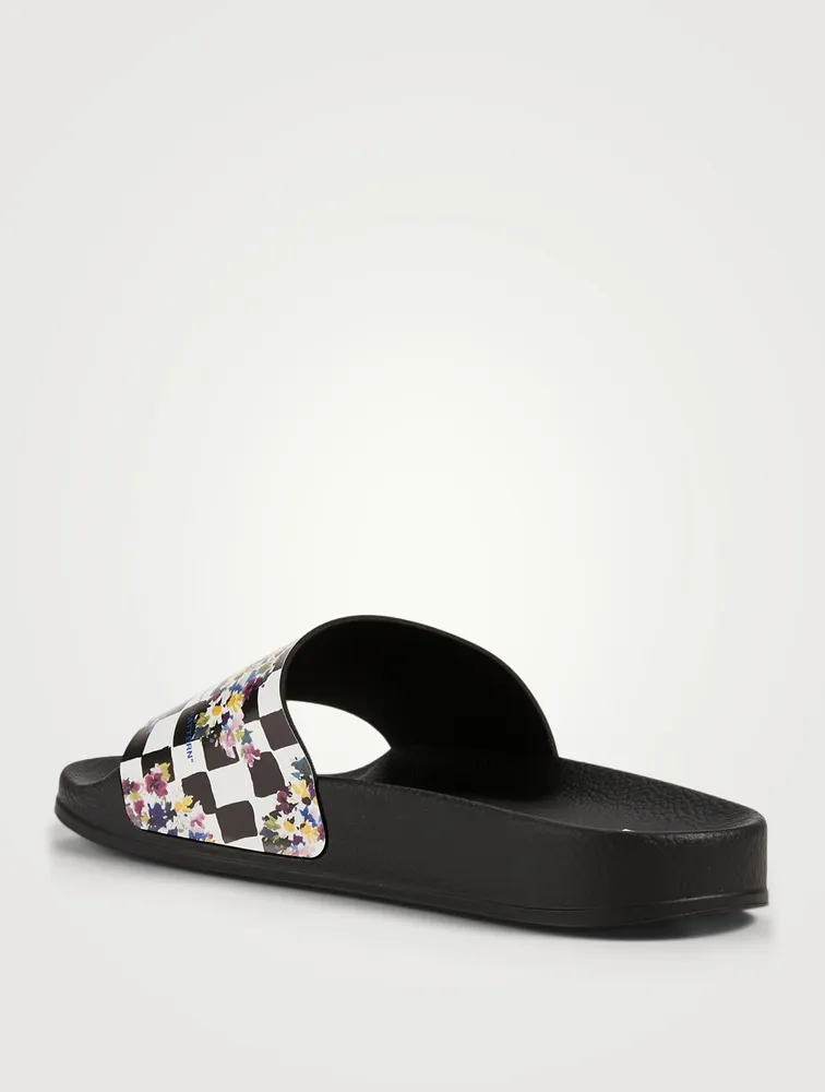 Rubber Logo Pool Slide Sandals Checked Print