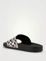 Rubber Logo Pool Slide Sandals Checked Print