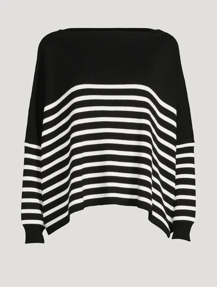 Cotton Boatneck Sweater Striped Print