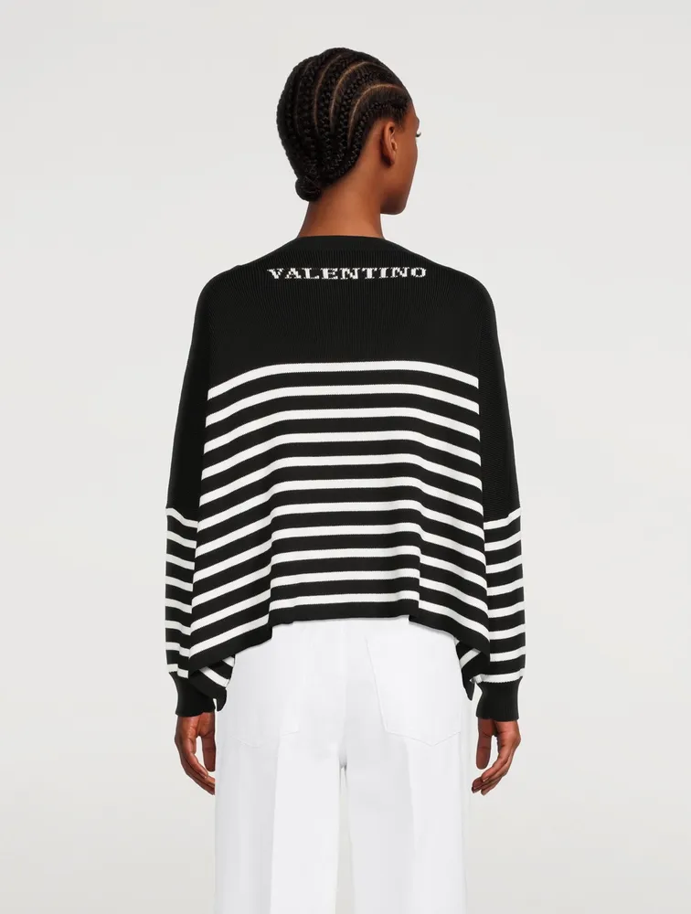 Cotton Boatneck Sweater Striped Print