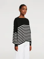 Cotton Boatneck Sweater Striped Print